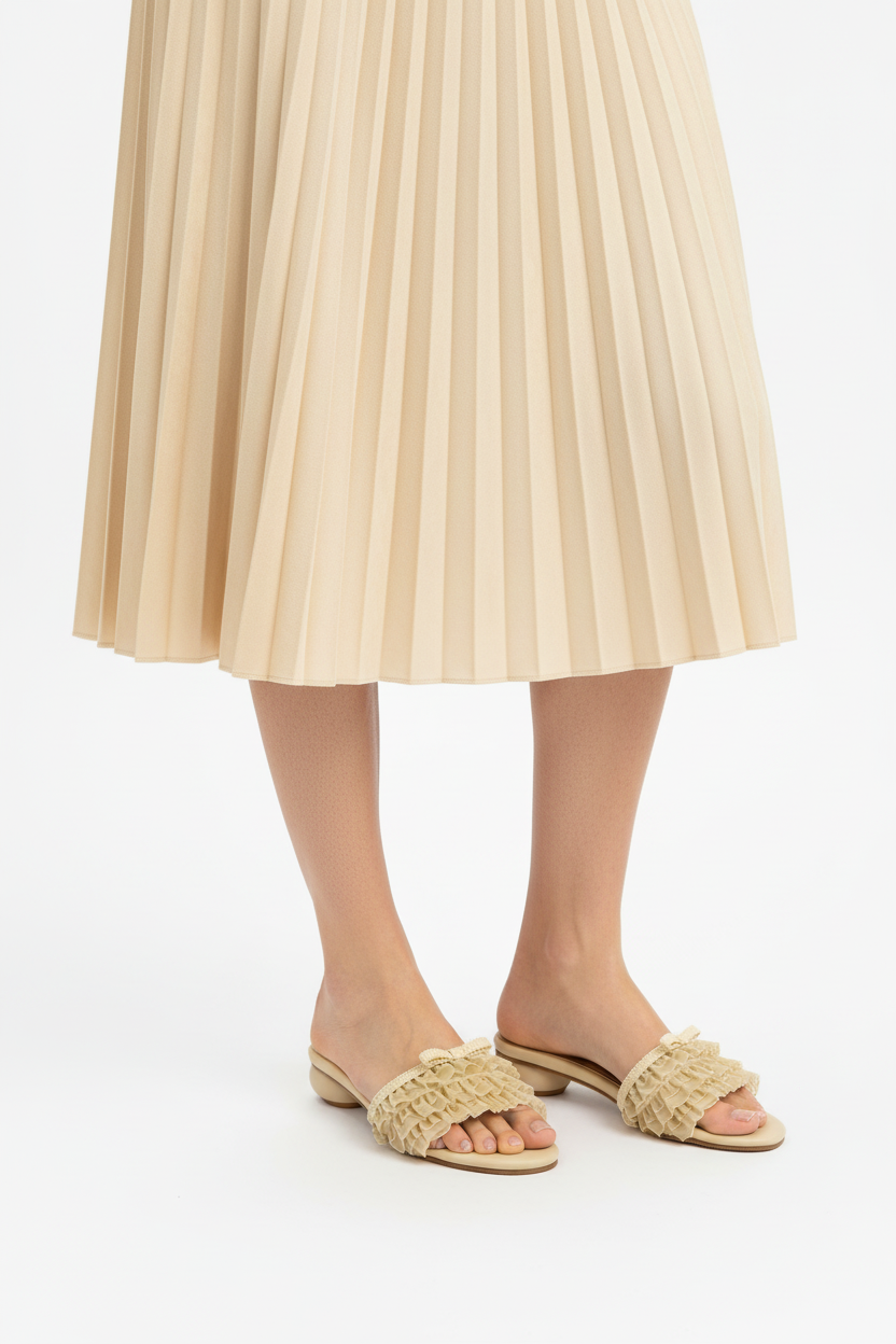 Cream Ruffle Sandal Fashion Editorial