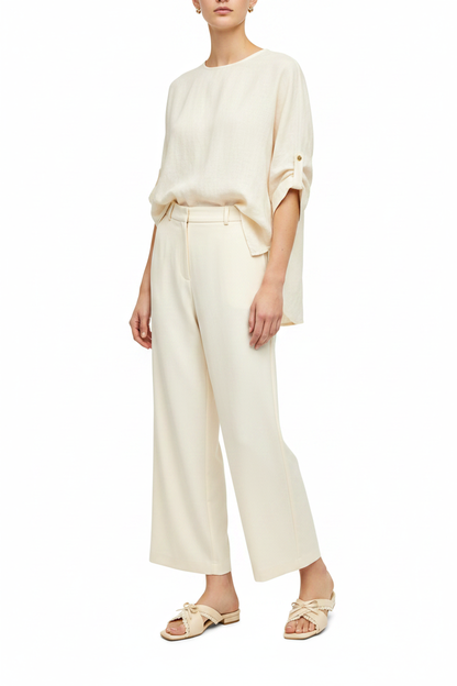 Cream Wide-Leg Trousers x Cream Lace Slide Editorial