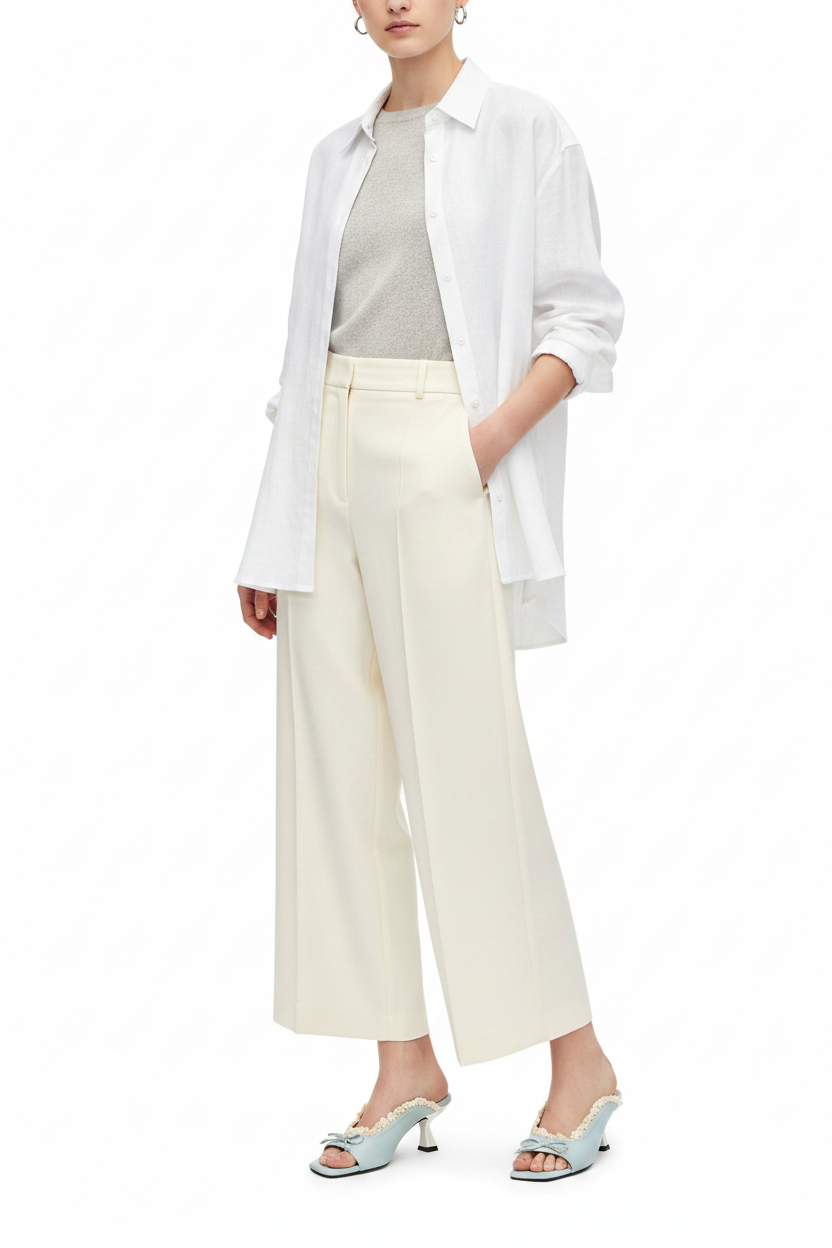 French-Italian Chic — Long Pant with Baby Blue Bow Mules
